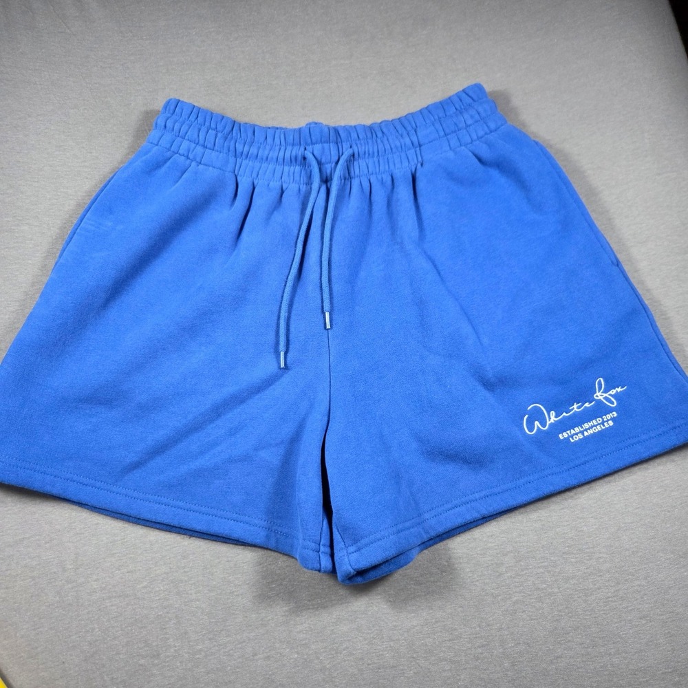 White Fox Boutique Blue Fleece Sweat Shorts Womens Medium Logo Drawstring Lounge
